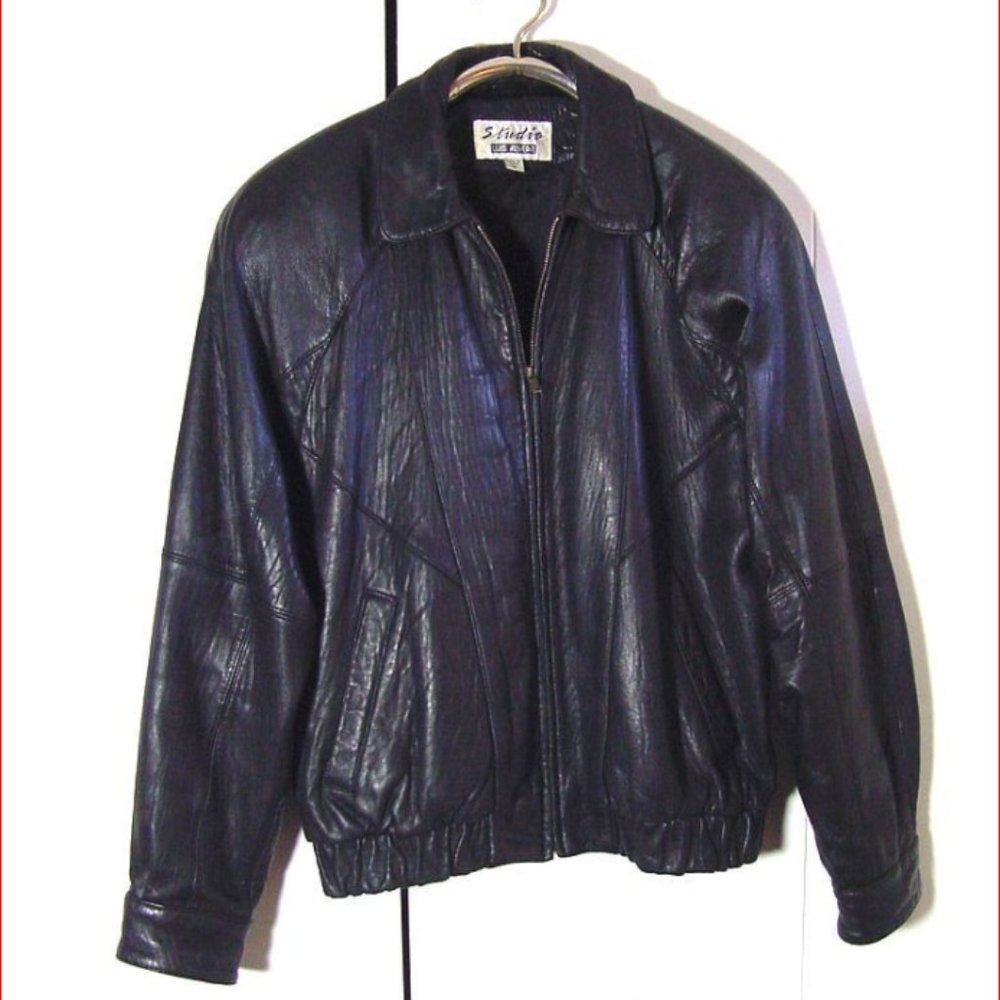 Vtg 80's 90's Black Soft Leather Luis Alvear Bomber Jacket Sz M